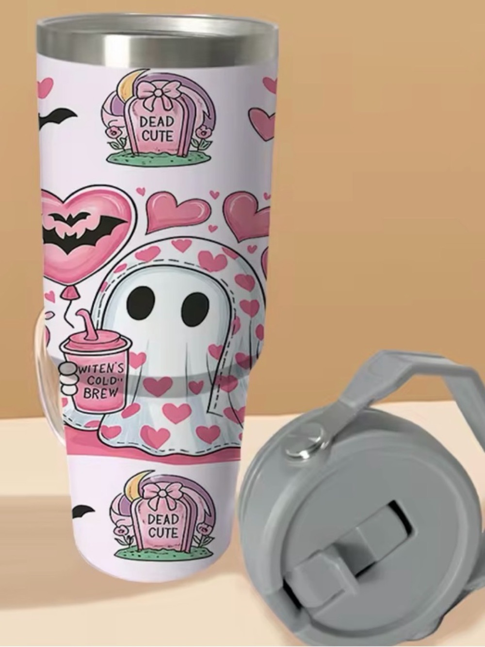 Dead Cute Ghost Pink Stainless Travel Tumbler